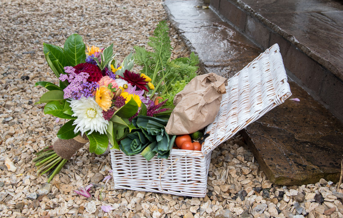 Garden produce presented to The Duke and Duchess of Netherthird